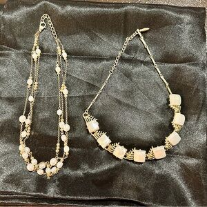 Vintage Gold-Tone Pearl Monet & Opalette Statement Necklaces - Set of 2